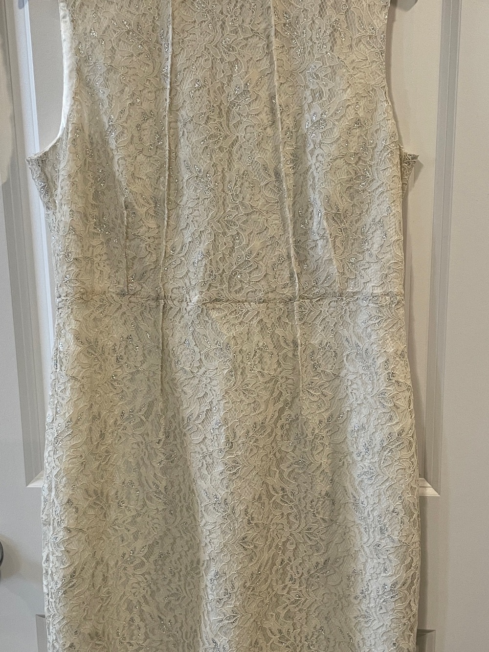 Tahari Ivory Lace Sheath Dress with Sequin Detail